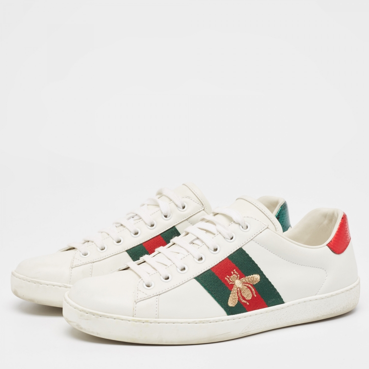 Pre Owned Gucci White Leather Embroidered Bee Ace Sneakers Size 41