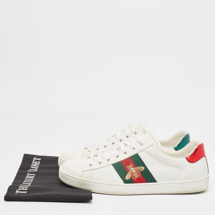 Pre Owned Gucci White Leather Embroidered Bee Ace Sneakers Size 41