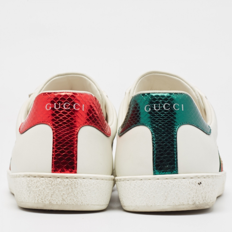Pre Owned Gucci White Leather Embroidered Bee Ace Sneakers Size 41
