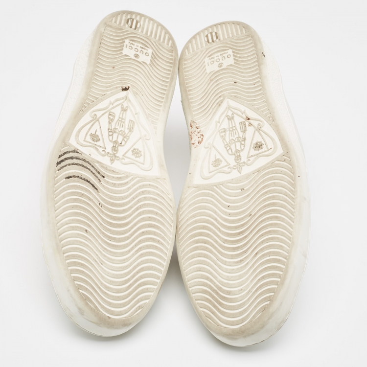 Pre Owned Gucci White Leather Embroidered Bee Ace Sneakers Size 41