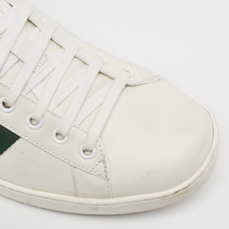Pre Owned Gucci White Leather Embroidered Bee Ace Sneakers Size 41