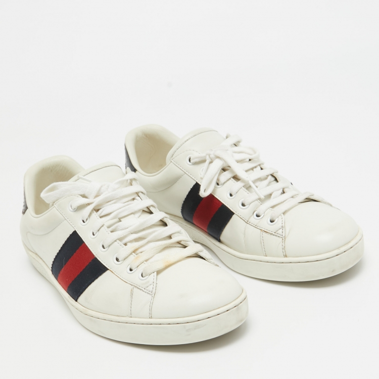Pre Owned Gucci White Leather Web Ace Sneakers Size 42.5