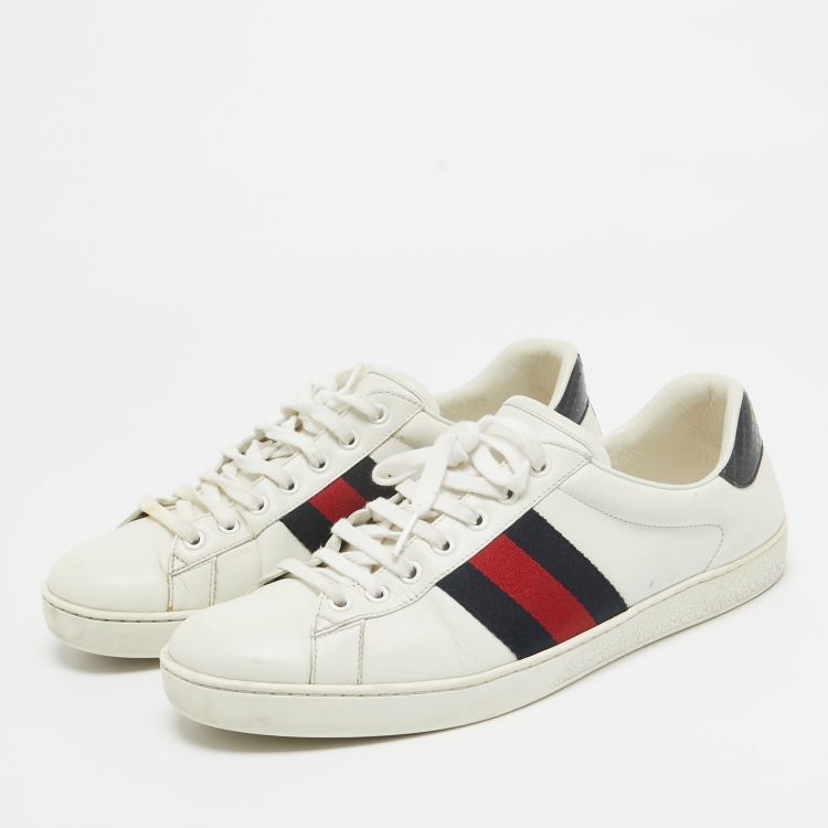 Pre Owned Gucci White Leather Web Ace Sneakers Size 42.5