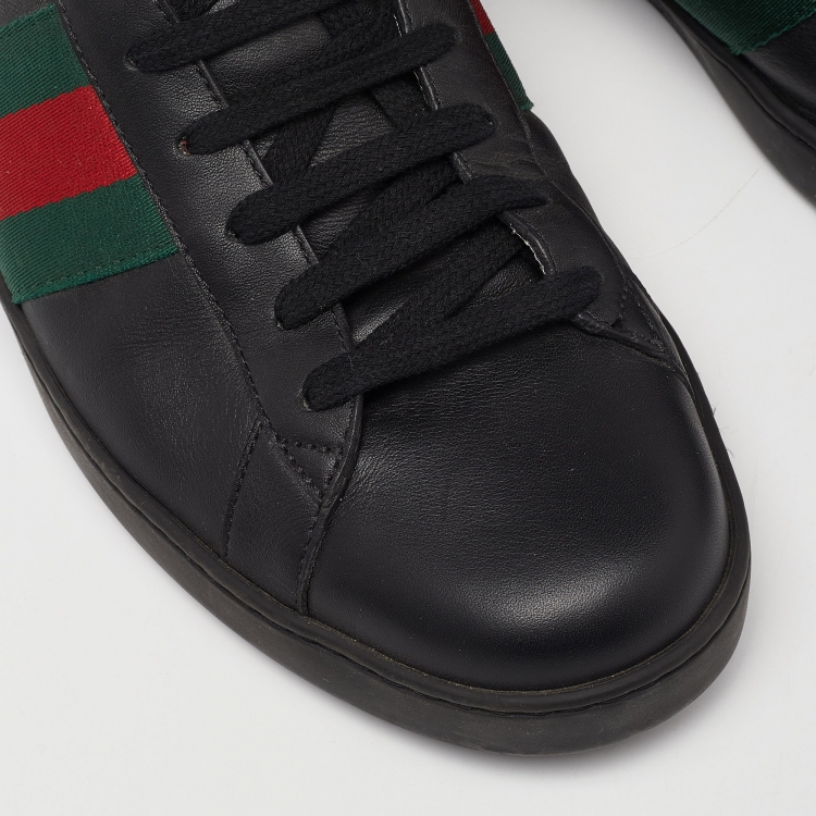 Pre Owned Gucci Black/Green Leather Stripe Ace High Top Sneakers Size 43