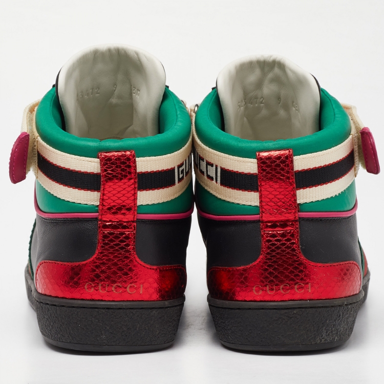Pre Owned Gucci Black/Green Leather Stripe Ace High Top Sneakers Size 43