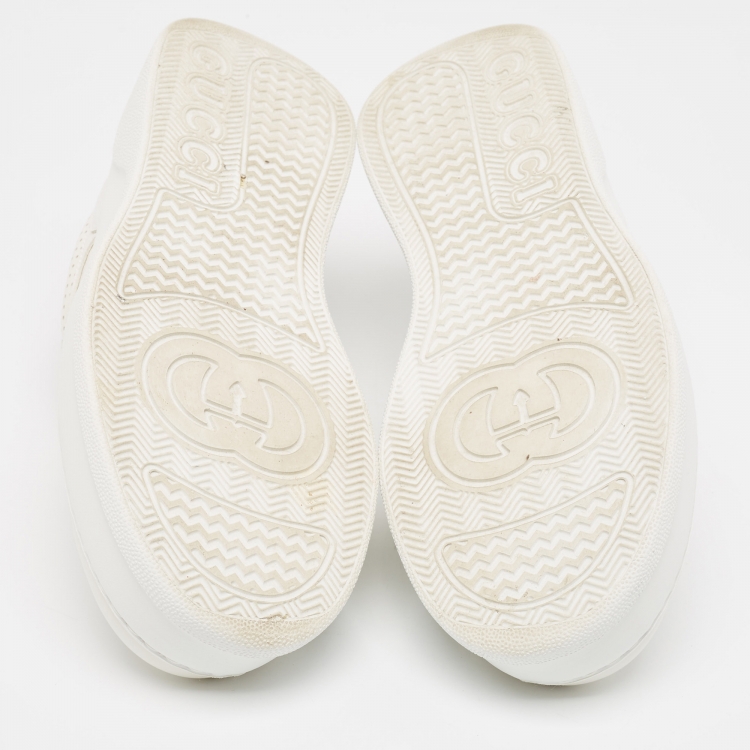 Pre Owned Gucci White Leather GG Low Top Sneakers  Size 43