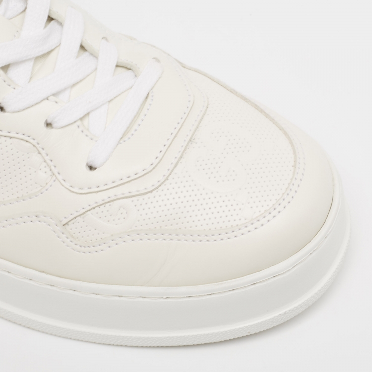 Pre Owned Gucci White Leather GG Low Top Sneakers  Size 43