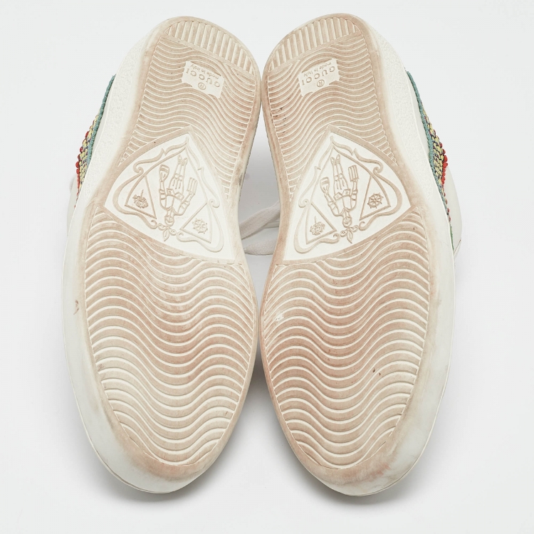 Pre Owned Gucci White Leather Ace Dragon Embroidered Low Top Sneakers Size 41.5