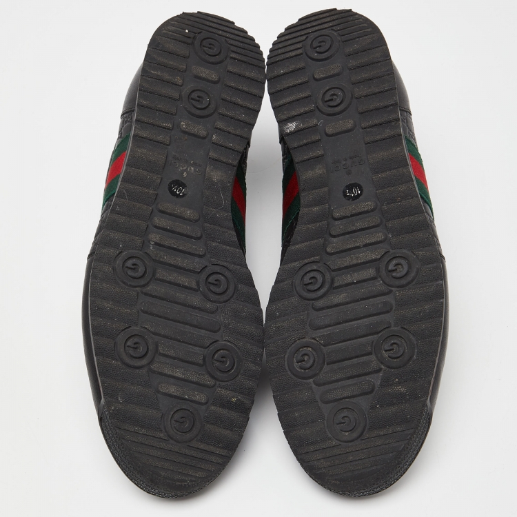 Pre Owned Gucci Black Guccissima Leather Web Low Top Sneakers Size 44.5 