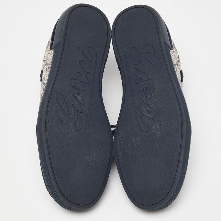 Pre Owned Gucci Navy Blue/Beige Suede and GG Supreme Canvas Low Top Sneakers Size 40.5 