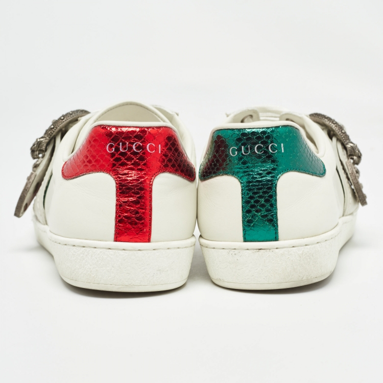 Pre Owned Gucci White Leather Dionysus Buckle Ace Sneakers Size 42