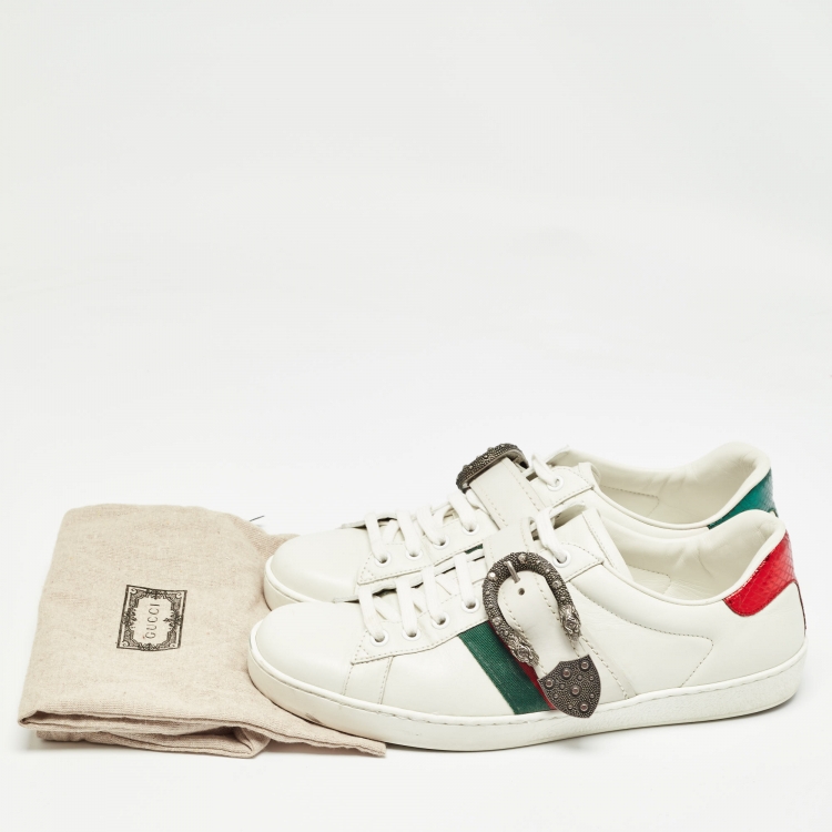 Pre Owned Gucci White Leather Dionysus Buckle Ace Sneakers Size 42