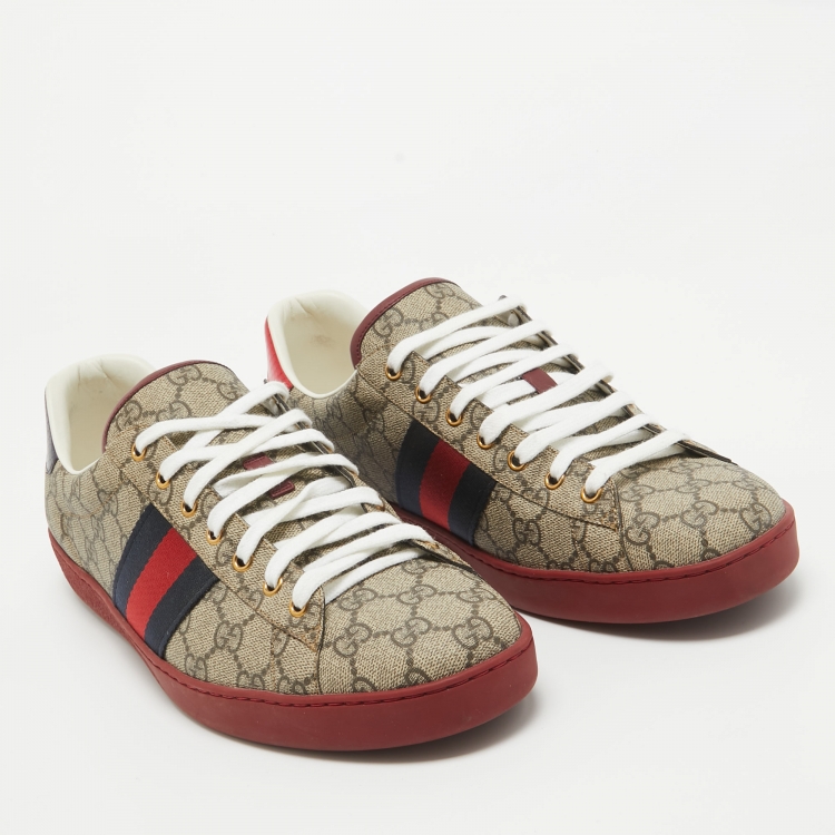مملوكة مسبقًا Gucci Beige GG Supreme Canvas Ace Sneakers Size 46.5