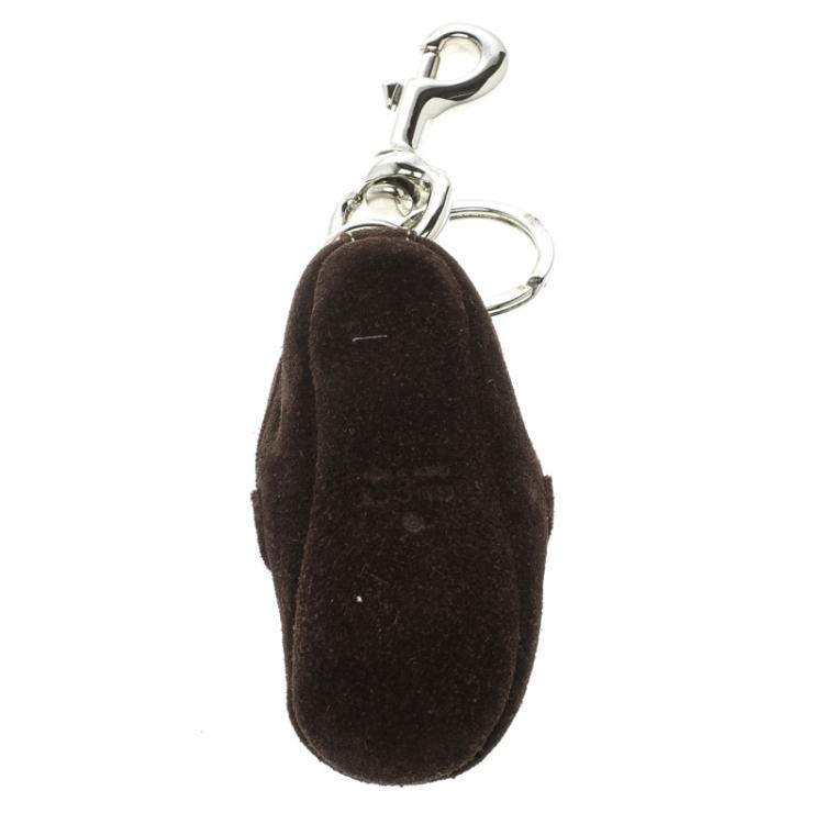 Pre Owned Gucci Brown Moccassin Silver Tone Bag Charm 
