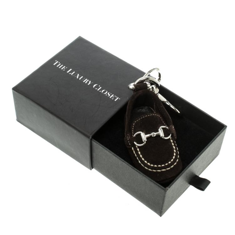 Pre Owned Gucci Brown Moccassin Silver Tone Bag Charm 