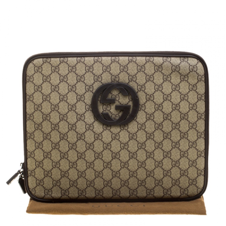 مملوكة مسبقًا Gucci Beige GG Supreme Canvas Interlocking GG Netbook Case