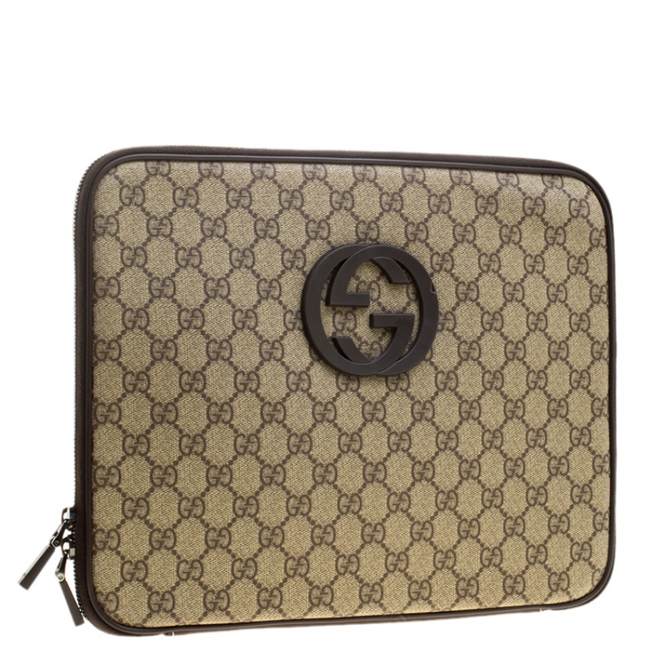 مملوكة مسبقًا Gucci Beige GG Supreme Canvas Interlocking GG Netbook Case