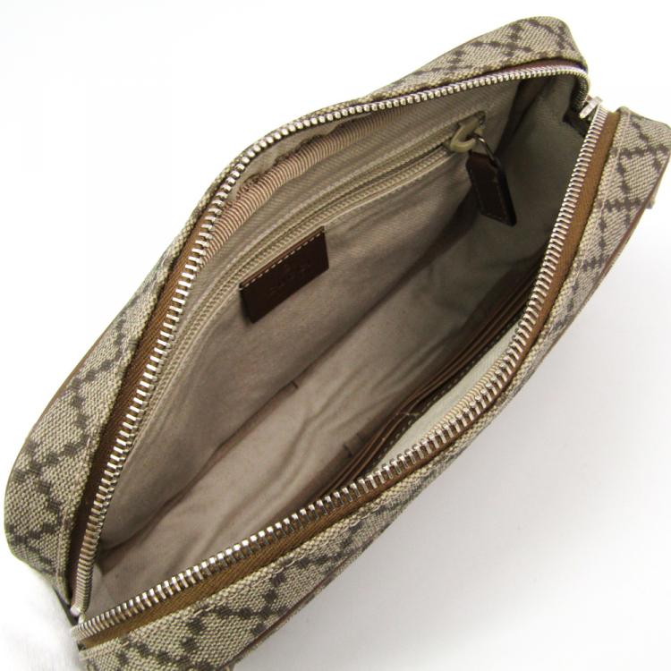 Pre Owned Gucci Beige/Brown Diamante Canvas Clutch Bag