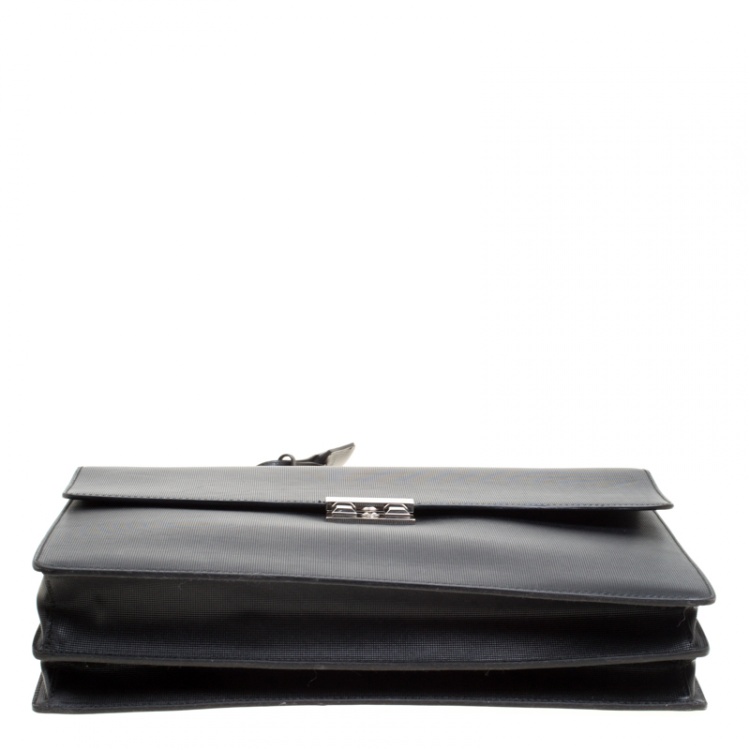 Pre Owned Gucci Black Textured Leather Double Gusset Briefcase 