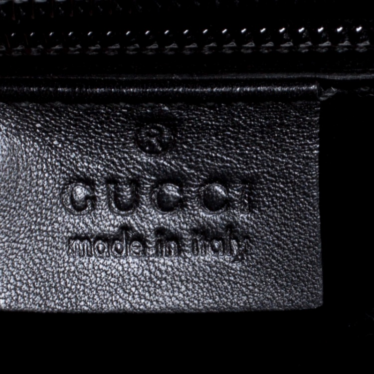 Pre Owned Gucci Black Textured Leather Double Gusset Briefcase 