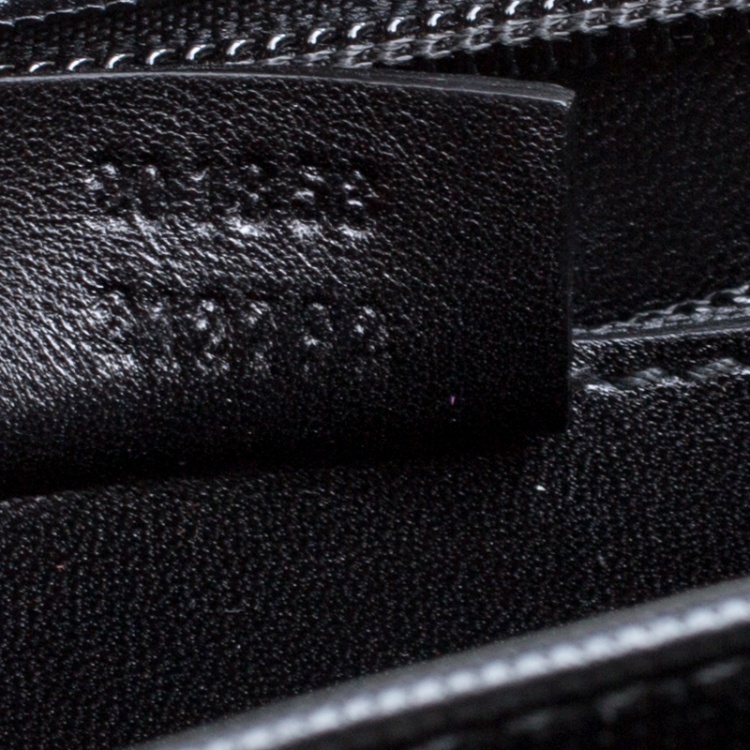 Pre Owned Gucci Black Textured Leather Double Gusset Briefcase 