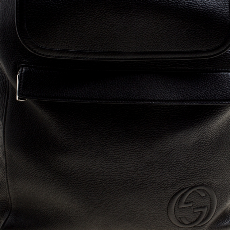 مملوكة مسبقًا Gucci Black Pebbled Leather Backpack Bag