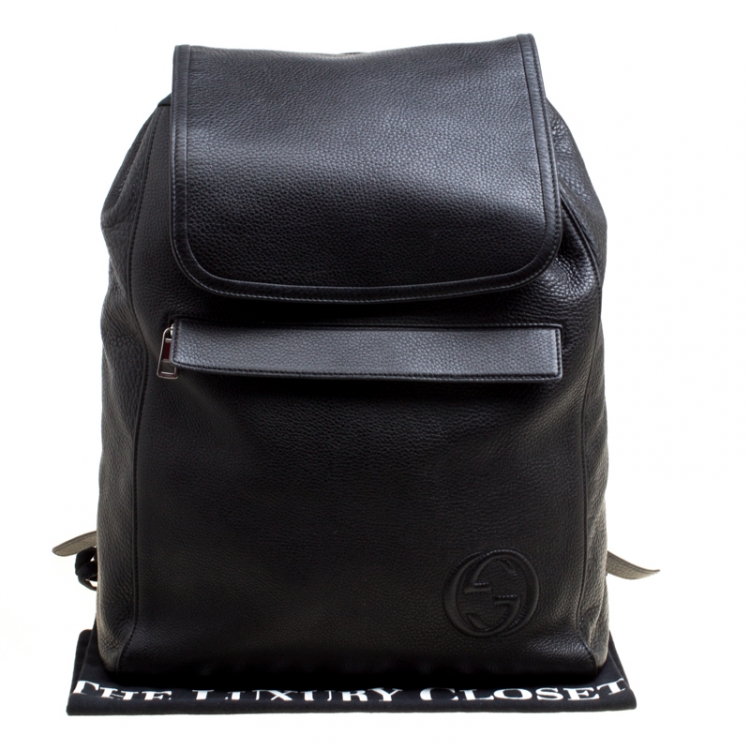 مملوكة مسبقًا Gucci Black Pebbled Leather Backpack Bag
