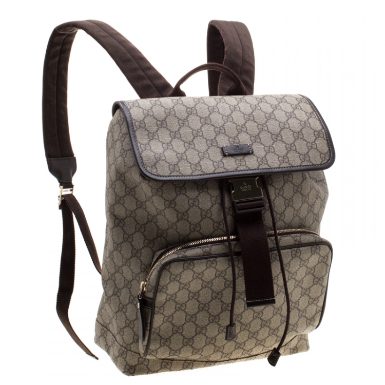 Pre Owned Gucci Beige/Brown GG Canvas and Leather Medium Flaptop Backpack
