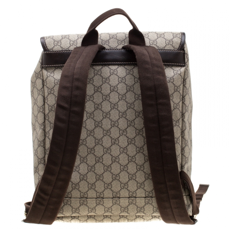 Pre Owned Gucci Beige/Brown GG Canvas and Leather Medium Flaptop Backpack