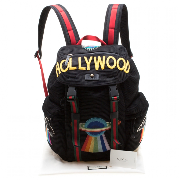 Pre Owned Gucci Black Mesh Embroidered Hollywood Backpack 