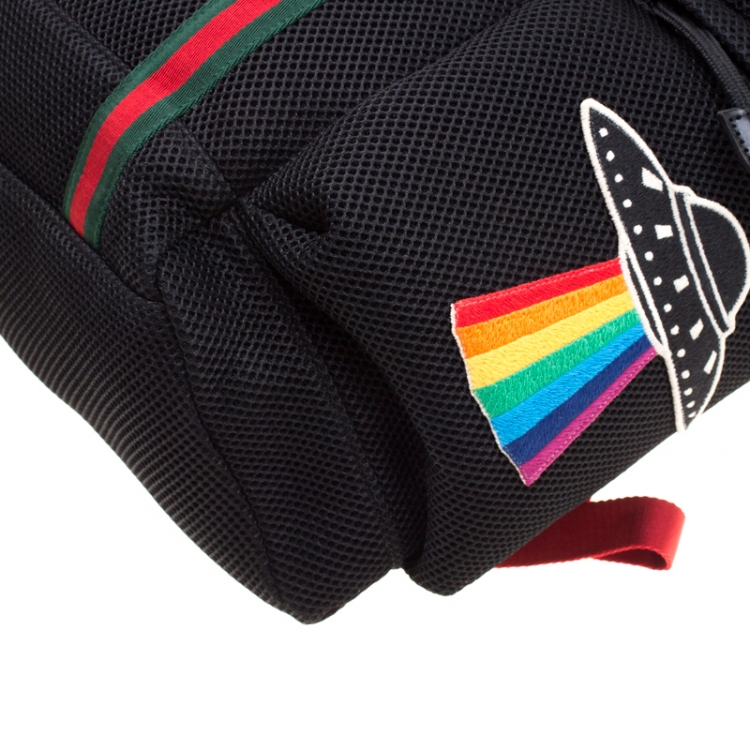 Pre Owned Gucci Black Mesh Embroidered Hollywood Backpack 