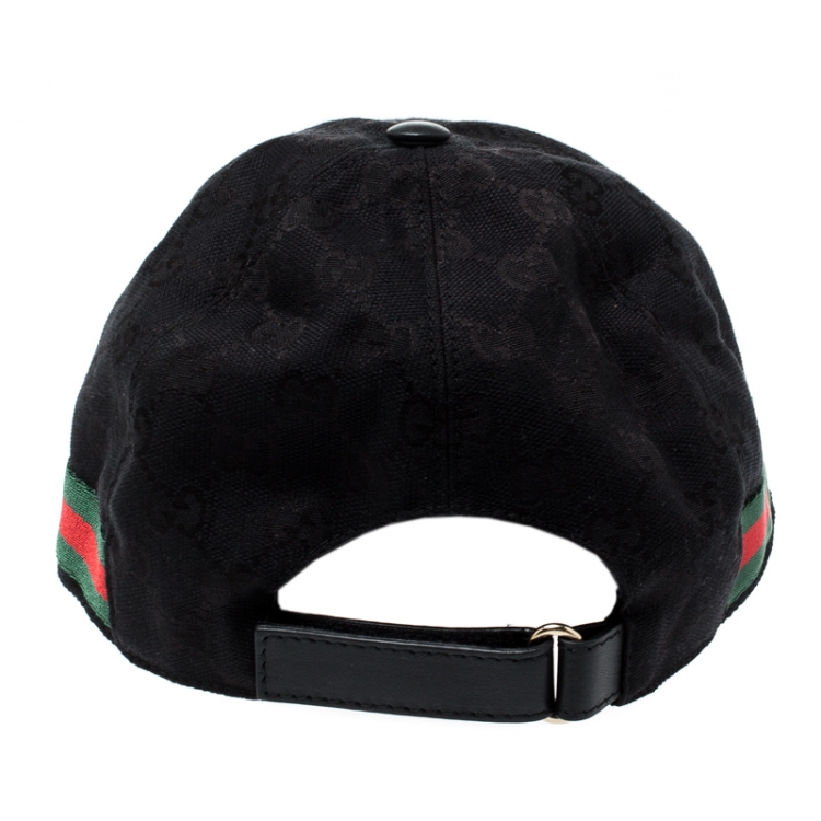 Pre Owned Gucci Black Guccissima Canvas Web Detail Baseball Cap L