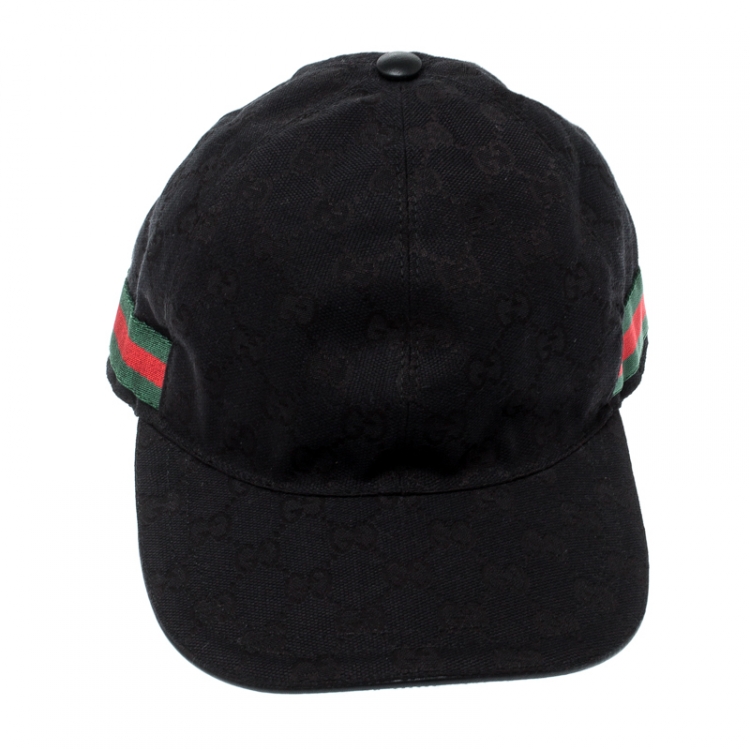 Pre Owned Gucci Black Guccissima Canvas Web Detail Baseball Cap L
