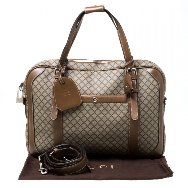 Pre Owned Gucci Beige/Tan Diamante Canvas and Leather Zip Pocket Briefcase