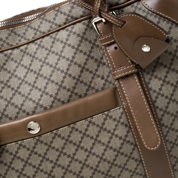 Pre Owned Gucci Beige/Tan Diamante Canvas and Leather Zip Pocket Briefcase