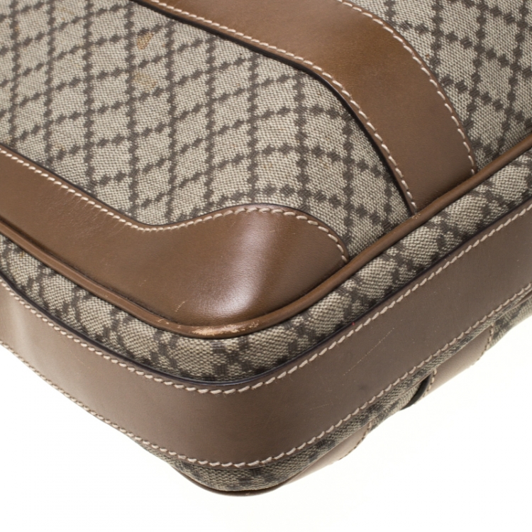 Pre Owned Gucci Beige/Tan Diamante Canvas and Leather Zip Pocket Briefcase