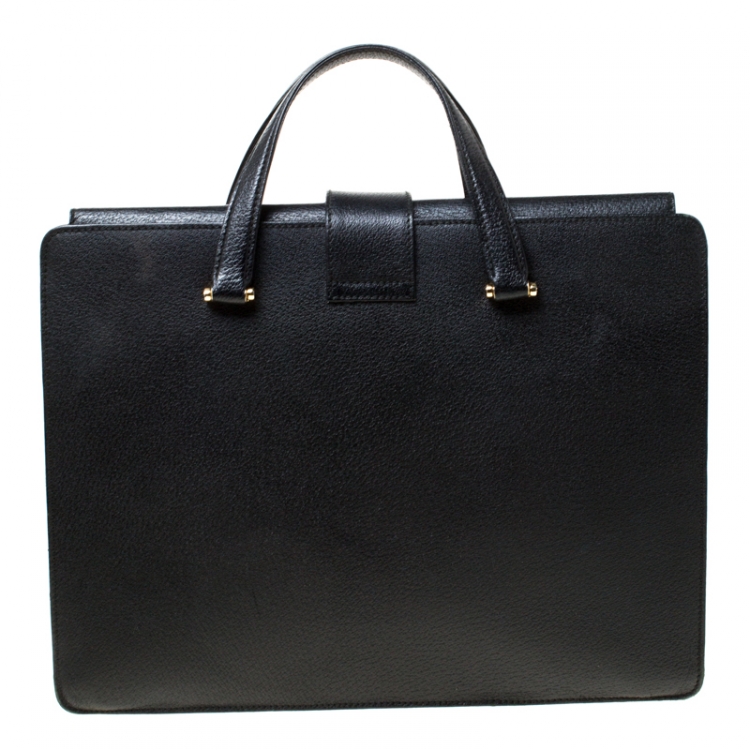 Pre Owned Gucci Black Leather Document Briefcase