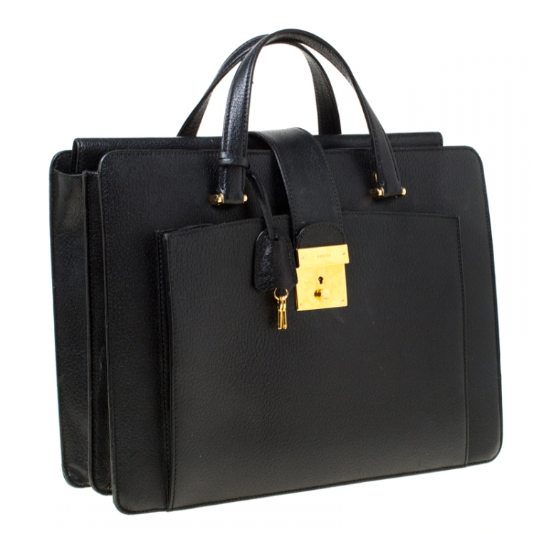 Pre Owned Gucci Black Leather Document Briefcase