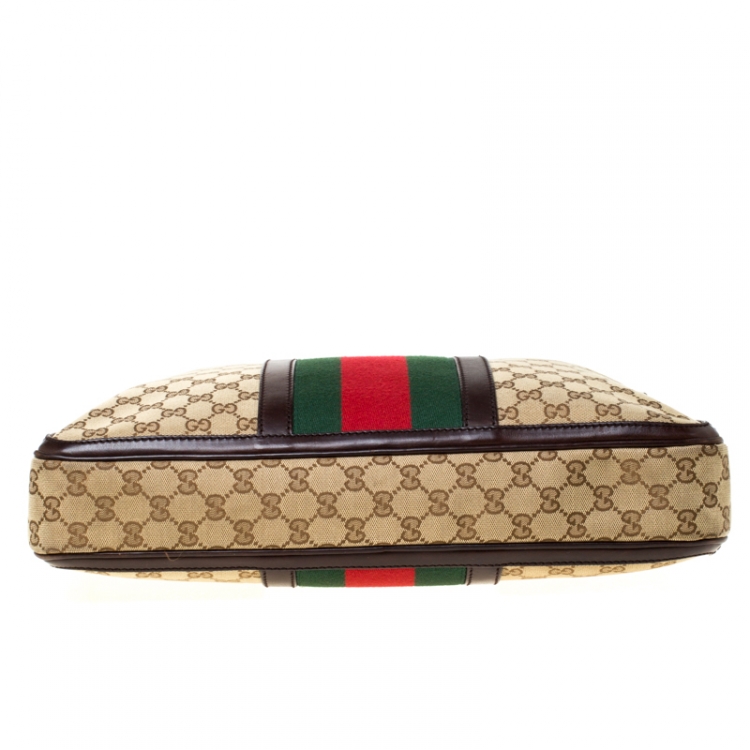 Pre Owned Gucci Beige/Ebony GG Monogram Web Canvas and Leather Briefcase