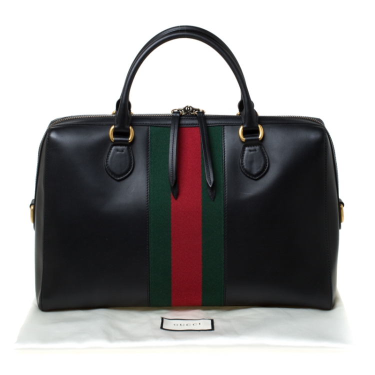 Pre Owned Gucci Black Leather and Canvas Web Slim Briefcase
