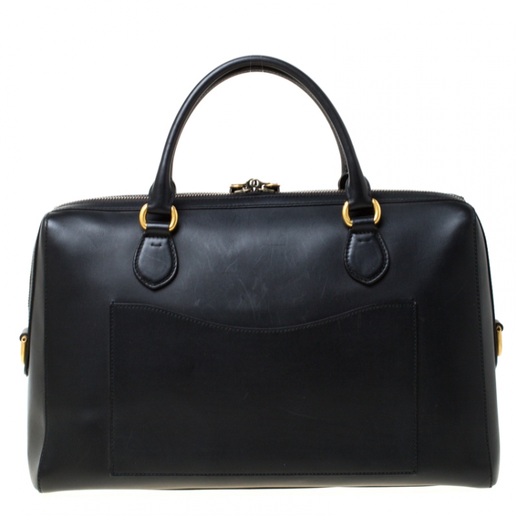 Pre Owned Gucci Black Leather and Canvas Web Slim Briefcase