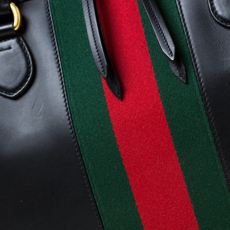 Pre Owned Gucci Black Leather and Canvas Web Slim Briefcase