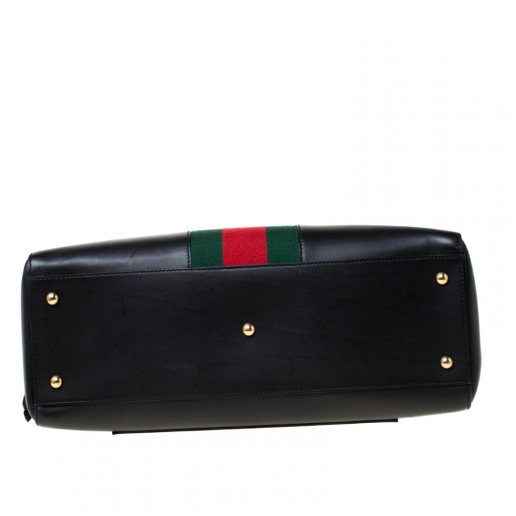 Pre Owned Gucci Black Leather and Canvas Web Slim Briefcase