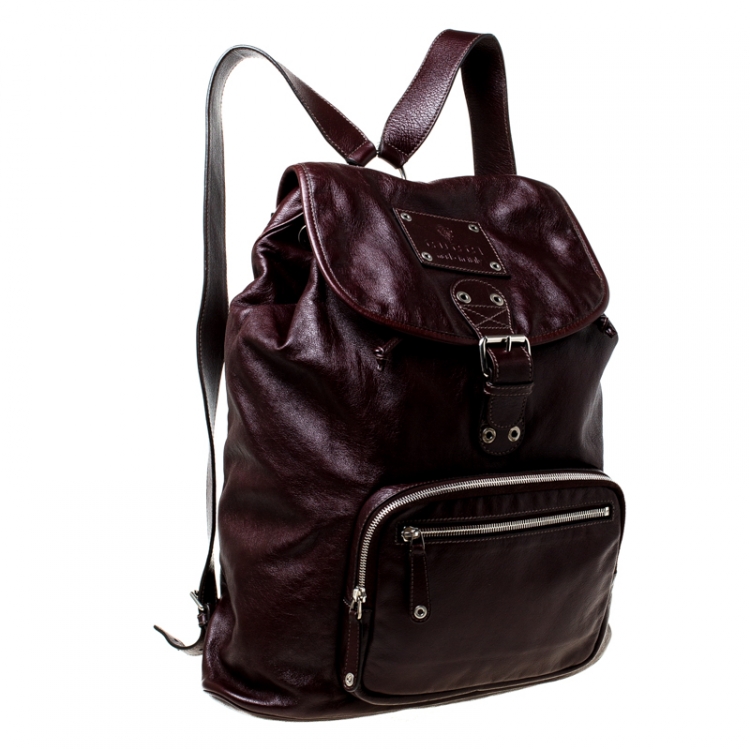 Pre Owned Gucci Burgundy Leather Backpack 