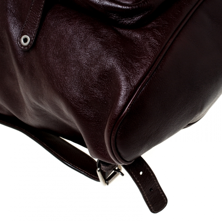 Pre Owned Gucci Burgundy Leather Backpack 