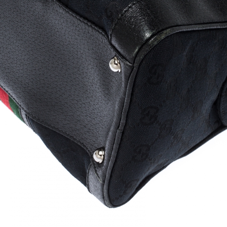 Pre Owned Gucci Black GG Canvas and Leather Web Travel Bag