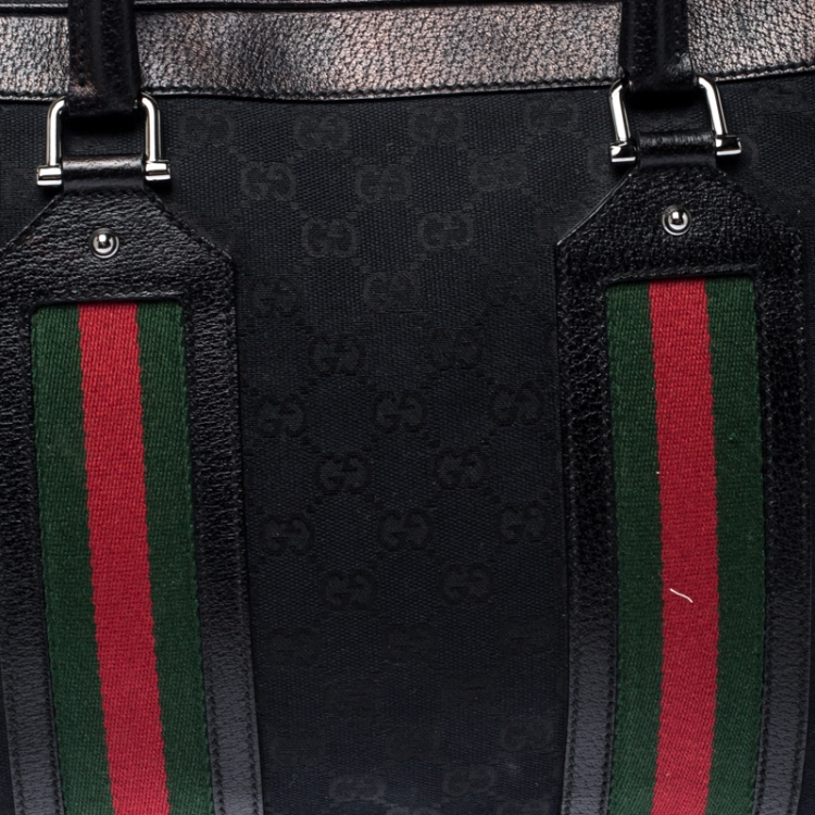 Pre Owned Gucci Black GG Canvas and Leather Web Travel Bag