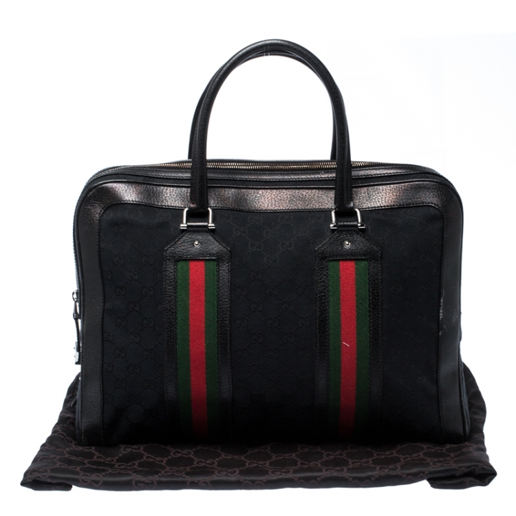 Pre Owned Gucci Black GG Canvas and Leather Web Travel Bag
