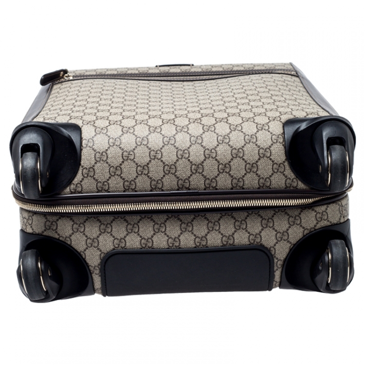 Pre Owned Gucci Beige/Brown Supreme Canvas Four Wheel Carry-On Suitcase