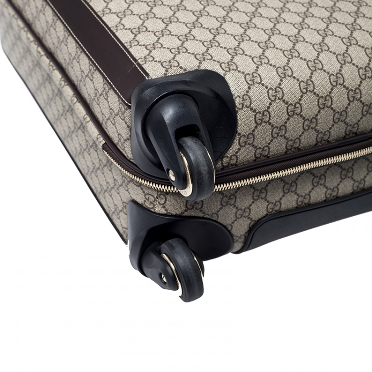 Pre Owned Gucci Beige/Brown Supreme Canvas Four Wheel Carry-On Suitcase